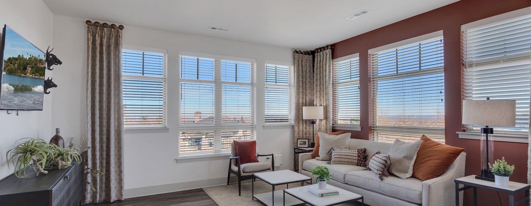 a living room with a large window